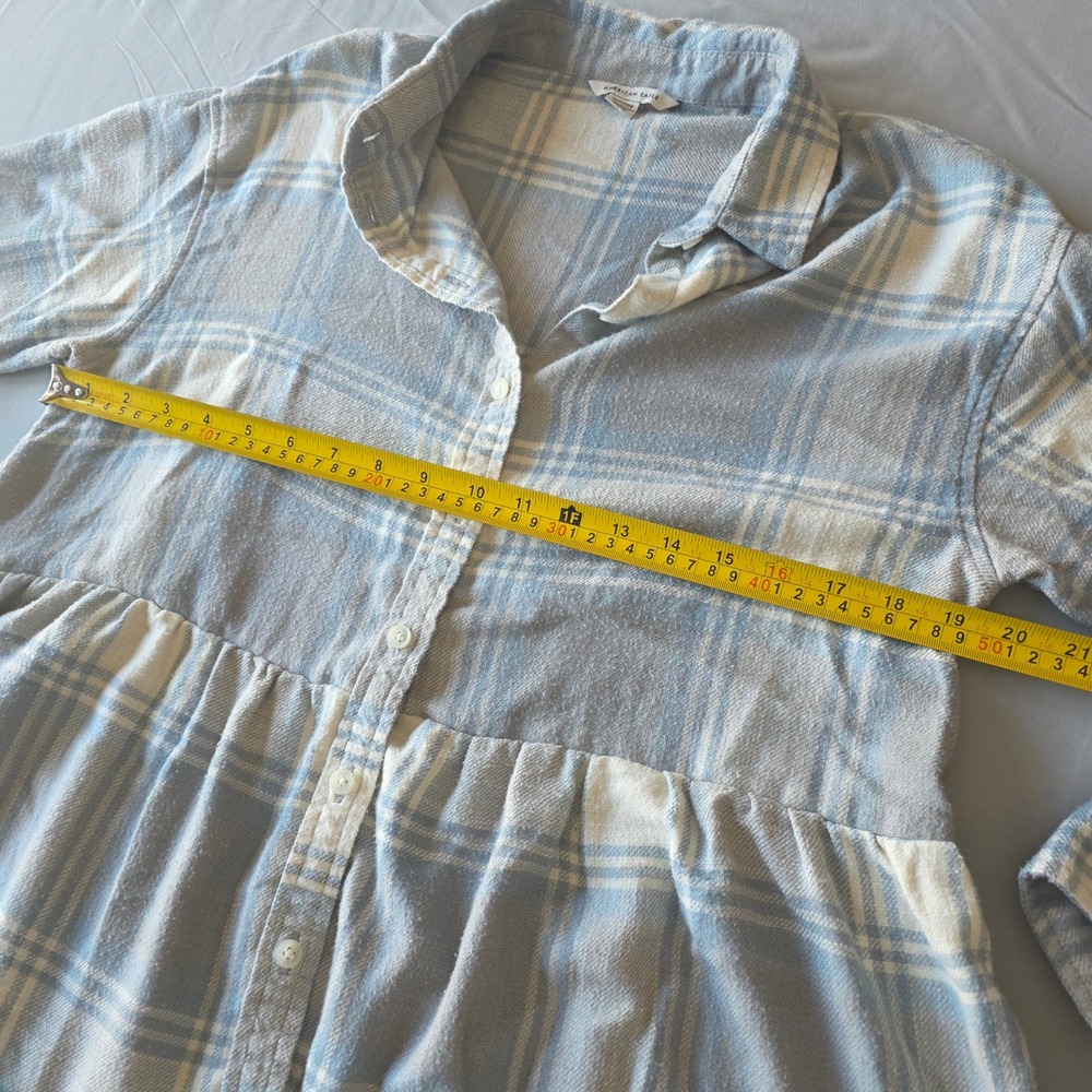 American Eagle Blue Plaid Flannel Peplum Top Womens XS Extra Small‎ Shirt - Picture 3 of 6